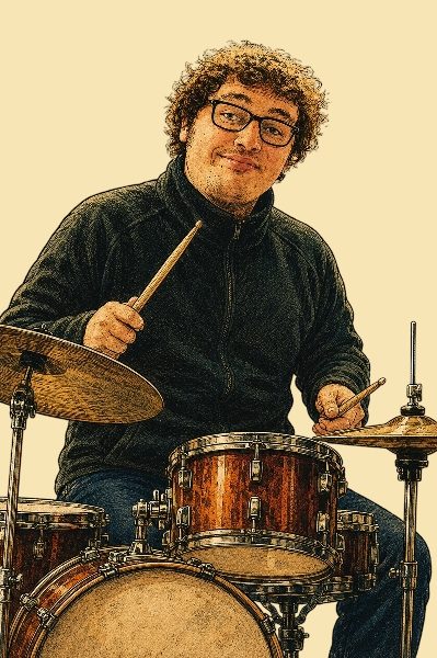 Portrait of Karl, drummer in Groove & Grin.